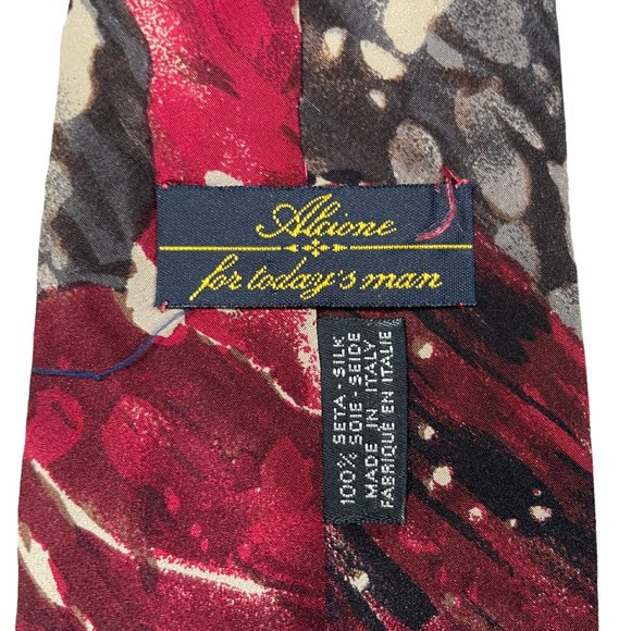 Alcione Italy Men's Red Abstract Classic Silk Necktie - Picture 4 of 6